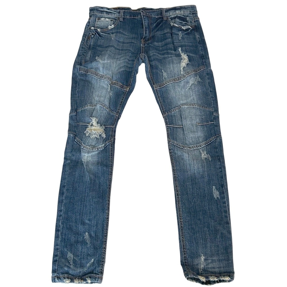Decibel Biker Jeans Mens‎ 36x33 Blue Distressed Paneled Moto Streetwear Slim Fit